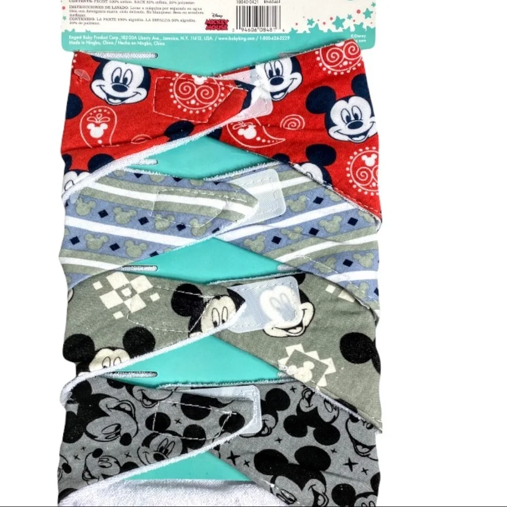 NWT Disney Mickey Mouse 4-pack Cotton Jersey Bandanna Bibs - Picture 9 of 11